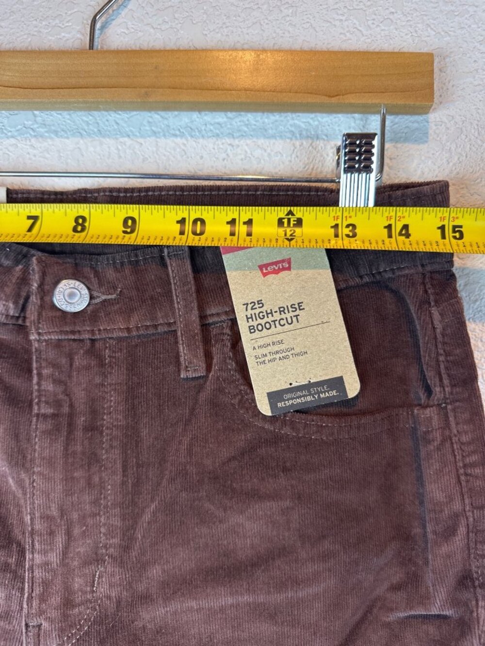 NWT Levi’s 725 High Rise Bootcut Corduroy Pants Brown Women Size 30 Boho Western - Picture 9 of 14